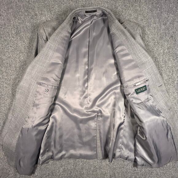 Lauren Ralph Lauren Blazer Silk Wool 48R Gray Two Button Single Vent Suit Jacket - Picture 3 of 13